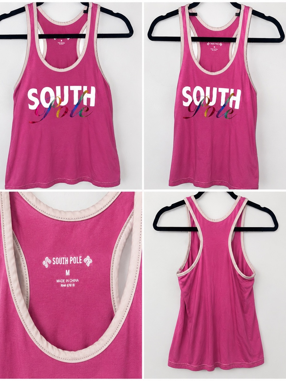 South Pole Hot Pink Racerback Tank with Cream Trim
